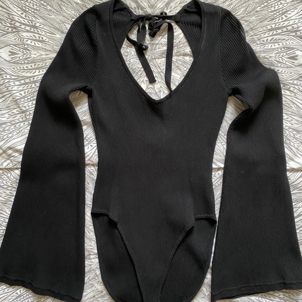 Out From Under | Black Bell Sleeve Bodysuit